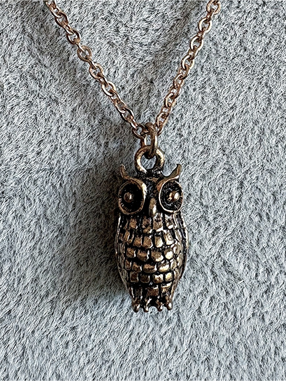 Vintage Gold/Bronze Toned Owl Pendant Charm Necklace